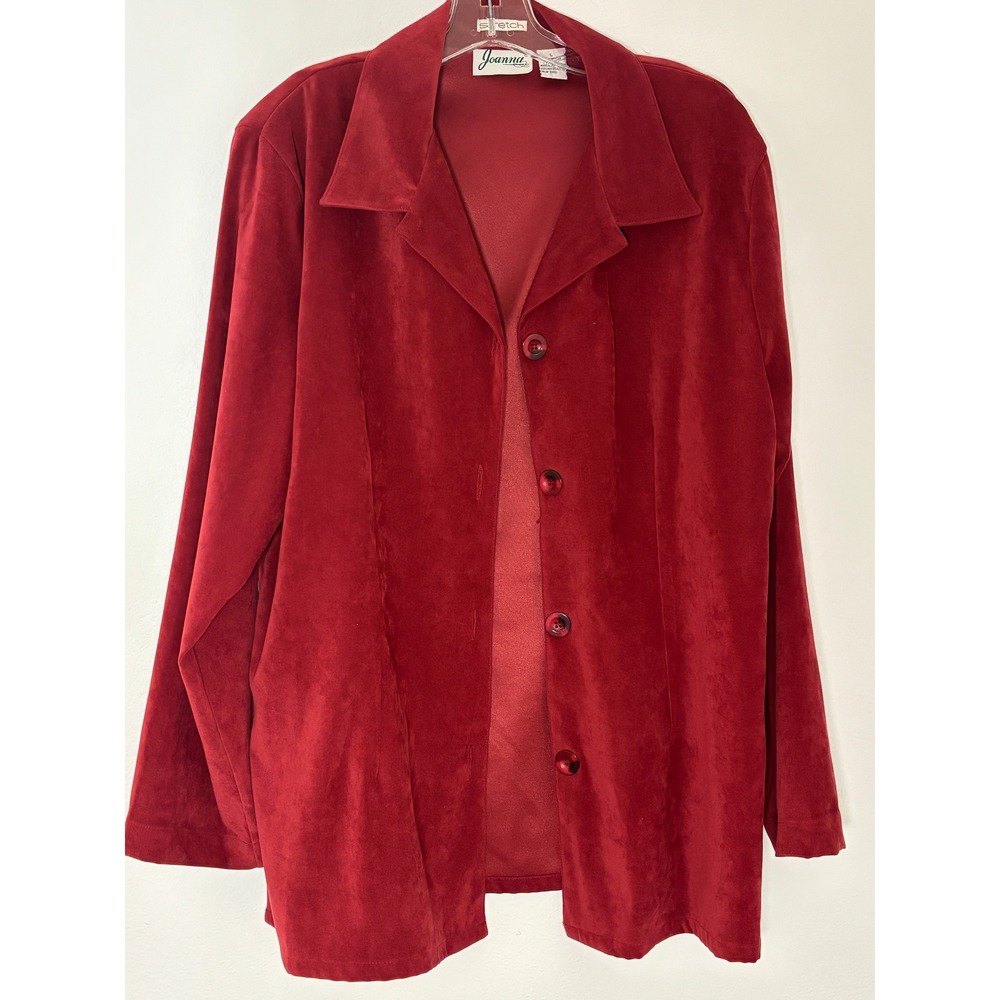 Joanna Red Faux Suede Button Down Shirt Jacket Stretch Womens Large L